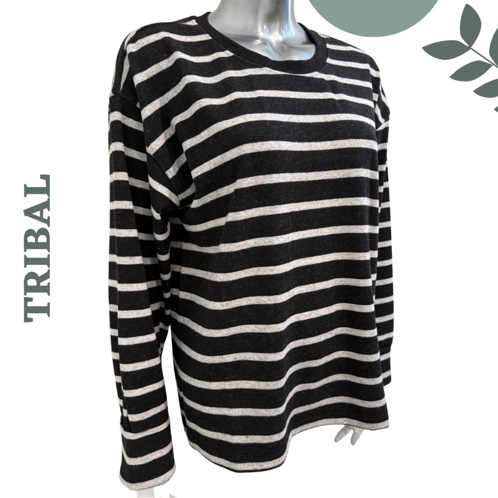 Tribal Black Cream Stripe Knit Top Medium NWT - Picture 5 of 8